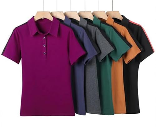 Polo de patchwork para mujer de manga corta informal con cuello vuelto y botones frontales 6