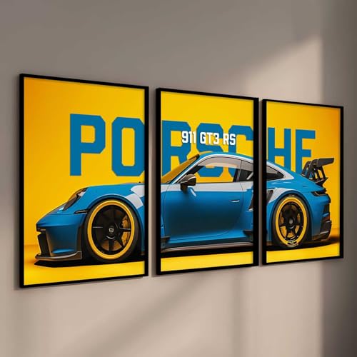 Image of HOMESY Sports Car Framed Posters Gift Items for Boys Room | Wall Decoration for Bedroom Living Room Office Gaming Room Decor | Sports Car Poster with Frame for Wall Decor Set Of 3 Size (13x17 inch, BLACK)