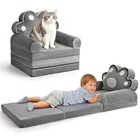 Kids Sofa Comfy, Adorable Animal Toddler Chair, Foldable Kids Couch with Removable Washable Cover, Soft & Breathable Fabric, No Assembly Needed, Foldable Baby Sofa(Grey Cat Paw)