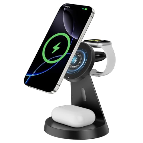 Image of Digiroot Wireless Charger for iPhone- 3 in 1 Charging Station for iPhone 16 /15 /14 /13 /12 /Pro Max /Pro /Mini /Plus, for Apple-Watch 10 /9 /8 /7 /SE /6 /5 /4 /3 /2 /1 /Ultra2 /Ultra, Charging for Airpods pro /2 /3 /4