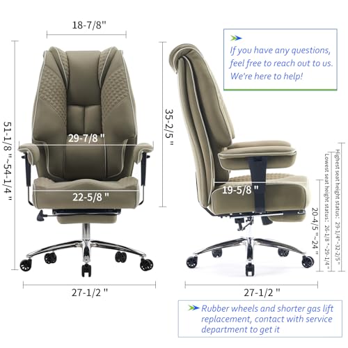 Big and Tall Office Chair 400lbs Wide Seat, Leather High Back Executive Office Chair with Foot Rest, Ergonomic Chairs Lumbar Support for Lower Back Pain Relief (Mesh Light Green)