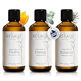 RELAQZ – Saunaaufguss Set 3x100ml (für bis zu 150 Anwendungen) Saunaessenz - Premium Aufgussmittel Saunakonzentrat alkoholfrei & mit naturreinen ätherischen Ölen, Zitrus Saunaduft