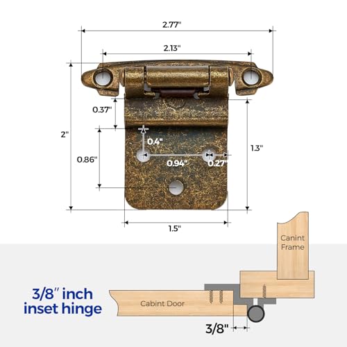 Image of Ravinte 60 Packs 30 Pair 3 /8 inch Inset Antique Brass Cabinet Self Closing Hinges for Kitchen /Bathroom /Furniture Cabinets & Doors,Decorative Cupboard Hardware with Door Bumper