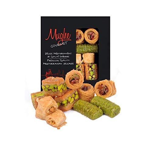 Luxury Baklava Assortment Pistachio Sweet, XSmall Size Hand Made Approx. 12 Pieces, Bitesize Baklawa, Turkish Assortment Baclava Sweets, Gift Box 150g ℮ 5.3oz, Mughe Gourmet Cover