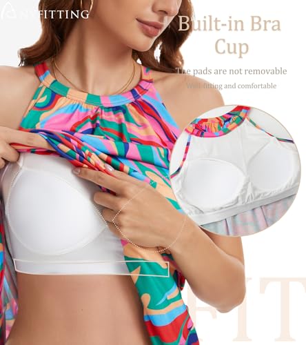 Image of ANYFITTING Summer Dress with Built in Bra Casual Beach Sundress Flowy Halter Mini Short Dresses for Women 2026