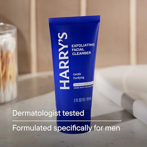Image of Harry's Exfoliating Face Wash for Men, Gentle Facial Skin Care Products with Volcanic Rock Exfoliant, 2 Fl. Oz, Pack of 3 (Trial and Travel Size) TSA Approved Travel Essentials