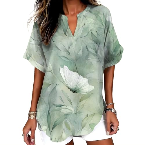 YZCX Women's Boho Butterfly Print Shirt V Neck Short Sleeve Insect Tunic Tops Casual Loose Summer 2026 Trendy Blouses,Butterfly 03,L