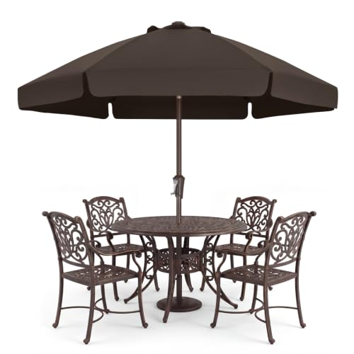 Image of ABCCANOPY 7.5ft Scalloped Patio Umbrella, Outdoor Table Umbrella with Tilt and Crank, Fiberglass Ribs Deck Umbrella for Patio, Pool, Garden, Picnic (Brown)