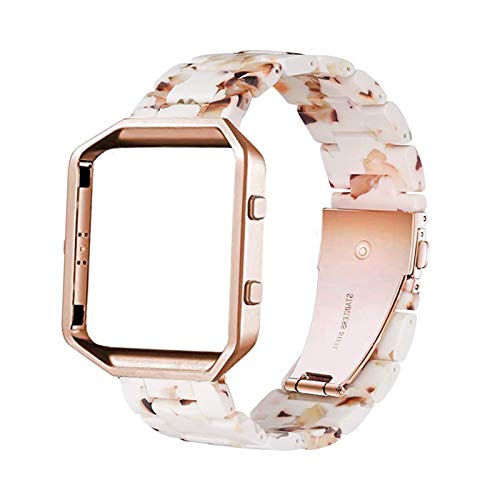 Image of Resin Band Compatible with Fitbit Blaze,Women Men Metal Frame Housing+ Resin Accessory Band Wristband Strap Blacelet (Bubbly Nougat White)