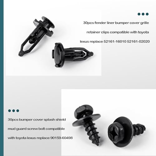 UNIGT 4 in 1 Body Bumper Screw Bolt 90159-60498 with 52161-16010 Fender Liner Clips Compatible with Toyota Lexus Wheel Well Liner Retainers 90189-06013 90189-06065- 121pcs
