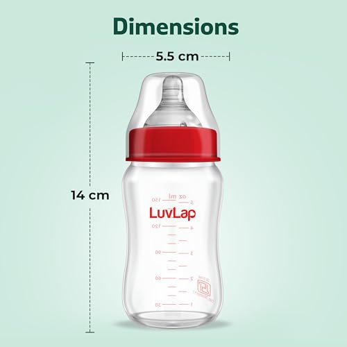 Image of LuvLap Natura Flo Wide Neck Glass Feeding Bottle, New Born /Infants /Toddler Upto 3 Years, BPA Free, Ergonomic Shape is Easy to Hold, with Anti Colic Nipple, Pack of 10, 150ml