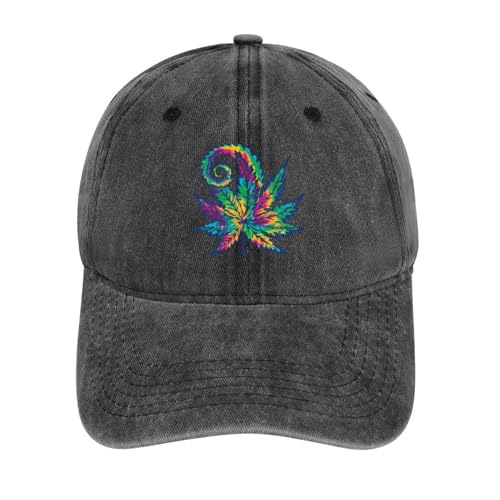Tie Dye Pot Leaf Weeds Baseball Cap Personalized Denim Cap Dad Hat Adjustable Trucker Hat for Men Women
