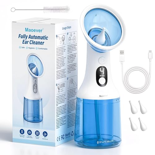 Electric Ear Wax Removal with One-Piece Waste Tank Water Powered Ear Cleaner with 4 Pressure Modes for 200ml Earwax Remove at Home USB-C Cable IPX7 (Royal Blue White)