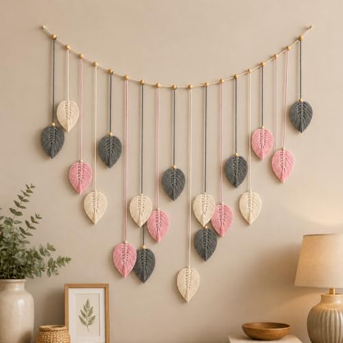 Image of Nostrae by Ekhasa Macrame Wall Hanging Leaves | Boho Wall Hanging Big Size | Handmade Macrame Wall Decor for Bedroom, Living Room, Balcony & Nursery | Boho Theme Home Decor Tapestry