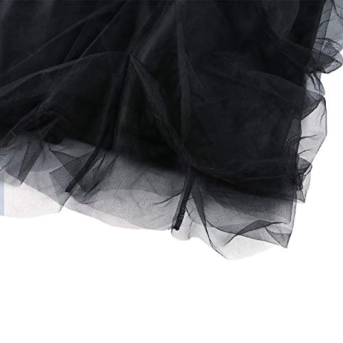 Women Hi Slit Tutu Maxi Dress Tulle Ruffle Mesh Lace Long Skirt Floor Length Layered Evening Dress Wedding Night Party Skirt (Black, One Size) #TOP4