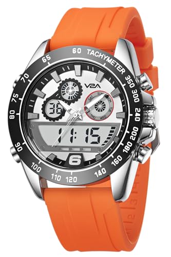 Image of V2A Men's Multifunction Analog-Digital Sports Watch - Dual Display, Quartz Movement, Zinc Alloy Case, Stopwatch, Alarm, 30M Water Resistant, Silicone Strap, Tachymeter Bezel