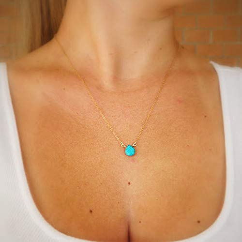 TseenYi Collier turquoise avec pendentif goutte d'eau bleu pour femme et fille (or)
