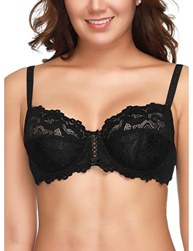 Soutien-Gorge en Dentelle Florale Wingslove Noir 115F à Couverture Complète et Sans Doublure