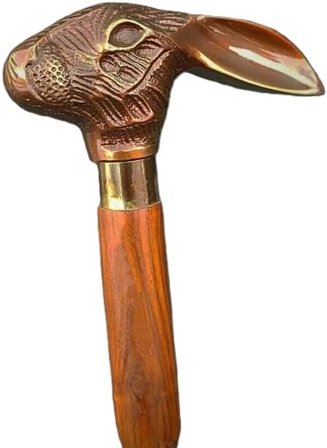 Miniatura 1 de Brass Walking Stick - Handcrafted Rabbit Head Cane, Premium Wooden Walking Cane - 36" Designer Handmade Walking Stick for Men & Women - Vintage