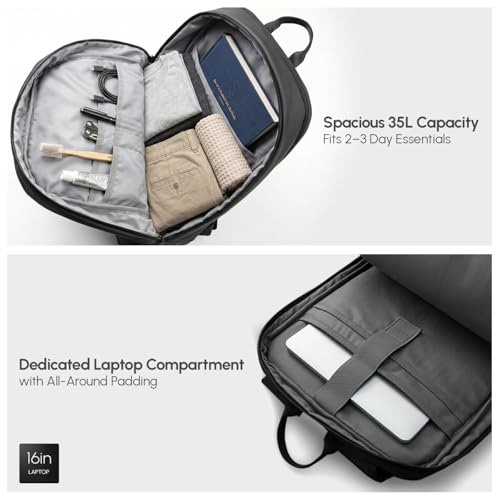 Image of OMW 35L Laptop Backpack for Men & Women | 5 Year Warranty | Fits 16 Inch Laptop |180 Flat Open Tech Compartment | MotionWeave Fabric & Vegan Leather | Travel Office & College Bag (TEXEL)