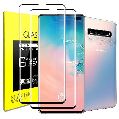 Samsung Galaxy S10+ Tempered Glass Screen Protector with Camera Lens Protector [3D Curved] [Compatible Fingerprint unlock] Clear Full Screen Coverage for Samsung S10 plus 6.4 inch [2+2 Pack]