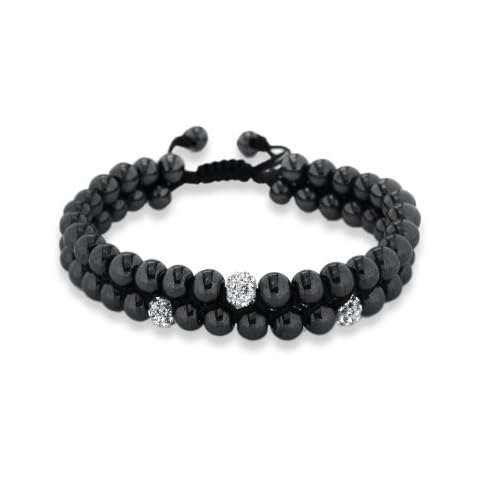 Black Shamballa Black Cord Unisex 2 Row Shiny 6 mm and 3 Crystal Balls Adjustable Bracelet of 19 cm/7.5 inch Cover
