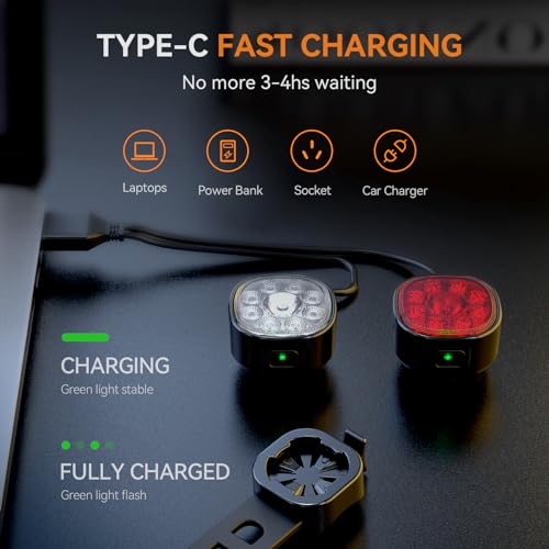 Bike Lights Kit 9LED Bike Headlights High & Low Beams, Ultra-Light and Bright Bicycle Lights, Waterproof Bike Lights for Night Riding, USB-C Bicycle Front and Rear Lights (VTG9) - image 5