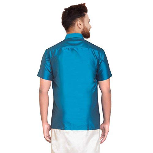 Image of SJS-Men's Half Sleeve Solid Art Silk Shirt