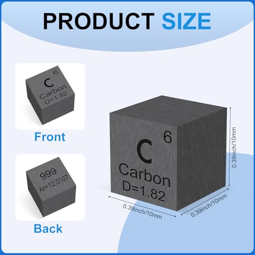Image of 0.39 inch Carbon Element Cube 10MM Density Cubes 99.9% High Purity, Periodic Table of Elements Collection for Element Collections Hobbies, Pure Carbon Cube(C 0.39 Inch)
