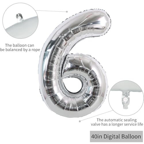 Image of TONIFUL 40 Inch Silver Number 60 Balloons Large Foil 60th Birthday Decor | Silver 60 Balloon Number Sixty for Sixty Birthday Party 60th Anniversary, Silver Birthday Decorations for Men Women