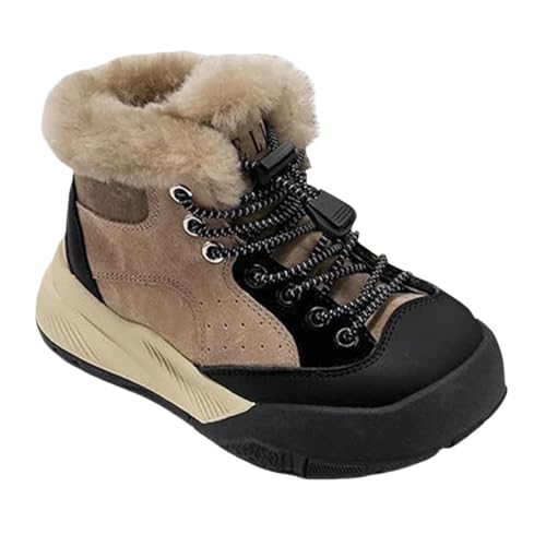 Kids Fuzzy Lined Sneakers Winter Warm Lace Comfy Sport Shoes Outdoor Flat Non Slip Boys Girls Thick Ankle Boots