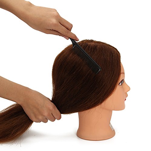 Hairdressing Training Head,100% Long Real Hair Hairstyling Salon Mannequin Head Practice Head Hairdresser, Practice Training Doll Heads Cosmetology with Clamp Stand for Home and Professional Use 20" - Thumbnail 6