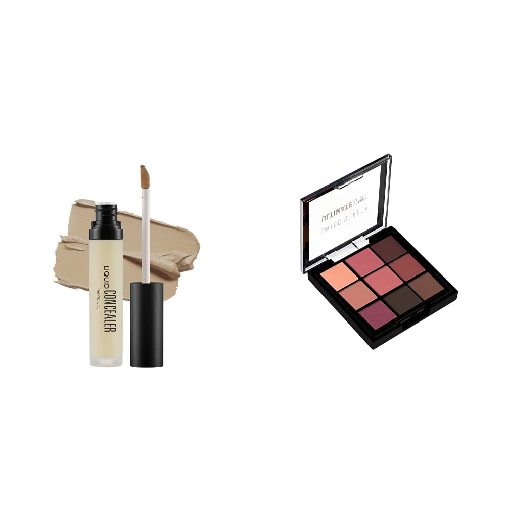 Swiss Beauty Professional Liquid Concealer, Face MakeUp, Sand-Sable, 5.6g & Swiss Beauty Ultimate 9 Color Eyeshadow Palette, Eye MakeUp, Multicolor-06, 9g