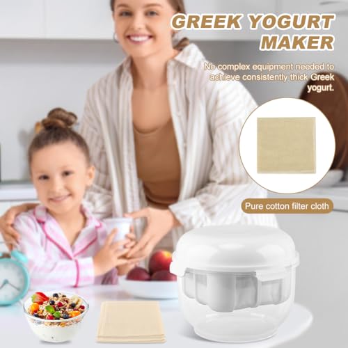 Greek Yogurt Maker with Ultra Fine Mesh Strainer, Greek Yogurt Strainers with Lid & 3 Filter Cloth, Dishwasher Safe Storage Container for Making Paneer, Kefir, Tofu, Cheese