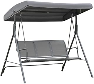 Outsunny 3 Seater Swing Chair Garden Swing Seat Outdoor Hammock w/ Canopy Steel Frame - Grey