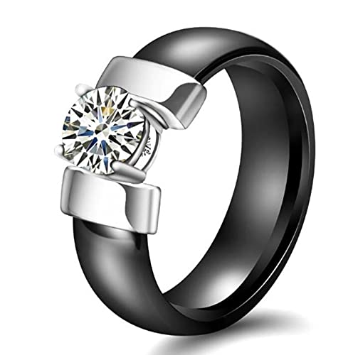 Bague en céramique blanche et noire sertie de zircons cubiques et finitions dorées pour femme