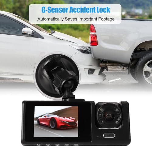 Dash Cam 3 Canali 1080p FHD – Anteriore, Interna E Posteriore, WDR, Sensore G, Registrazione In Loop E Parcheggio 24h, Grandangolo 170°