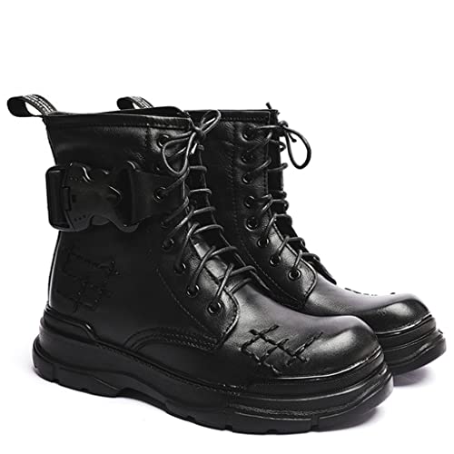 Bottines résistantes à l'eau en cuir vintage de qualité supérieure et style punk militaire