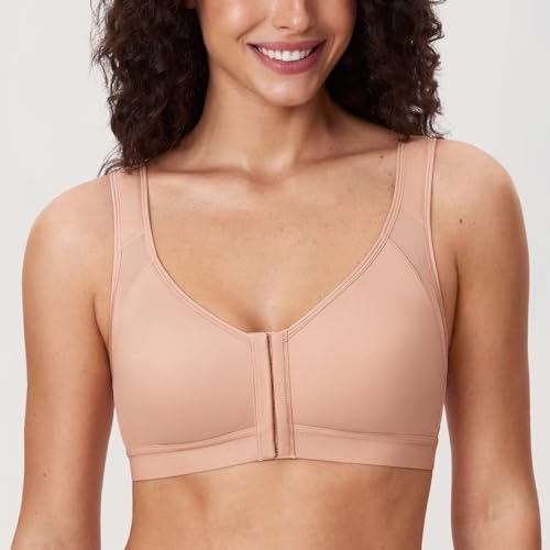 Delimira Women's Front Fastening Bras Non Wired Posture Correcting Back Support Post Surgery Bra Plus Size Comfort