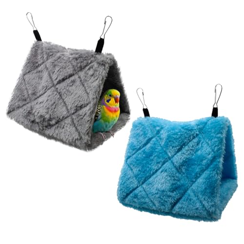 Image of 2 Pack Warm Bird Nest House Shed Hut Parrot Sleeping Bed Hanging Hammock Snuggle Cave Birds Hut Hideaway Tent for Pet Parrot Macaw Budgies Cockatiels Cockatoo Lovebird Size S (Blue&Grey)