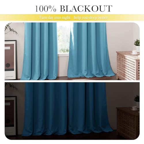 Image of NICETOWN 100% Blackout Curtains 84 inches Long, Pair of Energy Smart & Noise Blocking Out Drapes for Baby Room Window, Thermal Insulated Guest Room Lined Window Dressing, Blue, W42 x L84