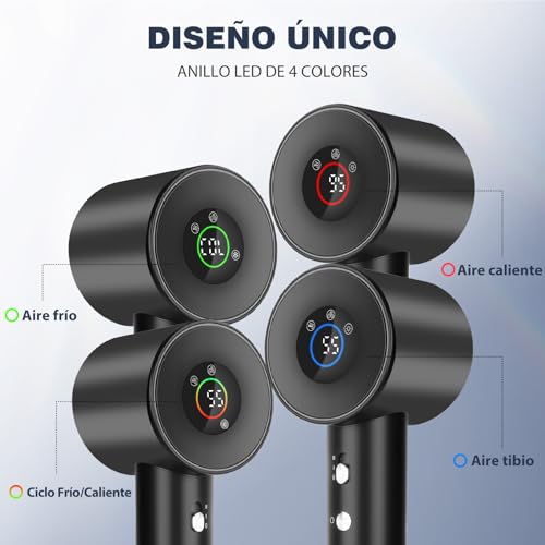 Aigostar Secador de Pelo Ionico, 5X Secado Rápido, 400 Millones de Iones Sin Daños por Calor, Compacto y Ligero Secador Viaje Potente 390g, 110.000 RPM 57dB Silencioso, Secador Profesional con Difusor - imagen 4