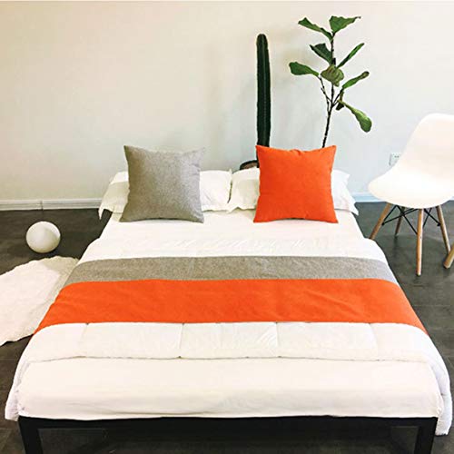 Colorblock Bed Runners Cotton Linen Bedspreads Throws Fashion Bedding Decor Bed Scarf Bed Covers Towel For Hotel Bedroom,Orange-50X240Cm(For 1.8M Bed) #TOP1