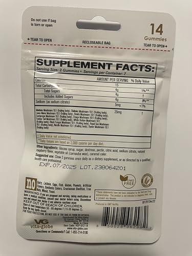 Vita Globe Mushroom Complex 25mg Gummy - Immune Defense, Energy, Brain Health Function Support Complex Vitamin Supplement, 14 Count - Image 4