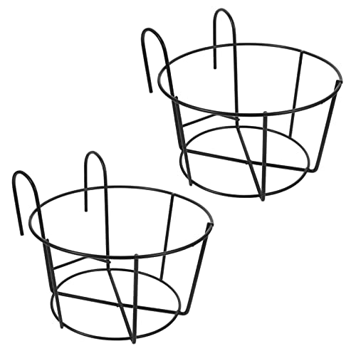 GANAZONO 2Pcs wall Hanging planters Balcony Flower Holder Railing Plant Pot Plant Iron Racks Balcony Planter Over Rail Planter Holder wall Plant Holder pots Metal Succulent Plants