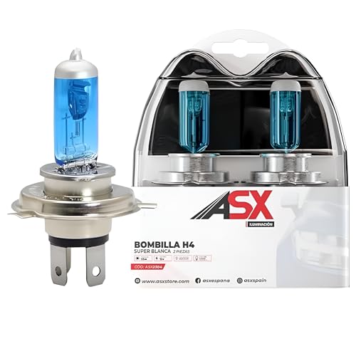 ASX ILUMINACION Bombillas Halógenas H4 12V 55W Efecto Xenón, Faro Delantero, Luz Blanca 6000K, Bombilla H4 Para Coche, 2 Unidades (H4)