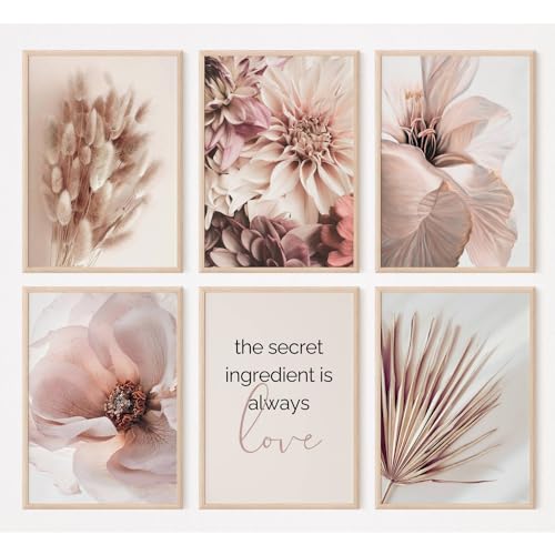 FAVELOT Poster Set A4, Wandbilder Wohnzimmer - Boho Bilder beige rosé,...