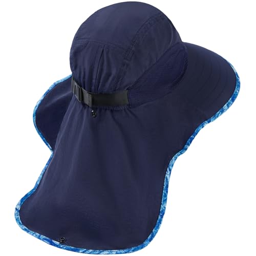 Image of BASSDASH UPF 50+ Unisex Water Resistant Wide Brim Sun Hat with Large Neck Flap Ponytail Fishing Hat for Men Women