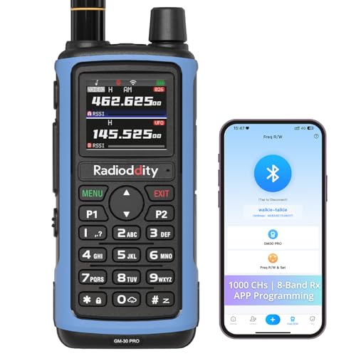 Radioddity GM-30 PRO GMRS Radio Long Range Walkie Talkie with UHF/VHF/NOAA/FM/Airband Reception Support APP Wireless Programming 1.77 TFT Display Frequency Copy USB-C Charging 1 000 Channels