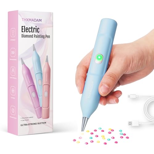THXMADAM Penna elettrica per pittura a diamante, senza fili, con pompa a vuoto, per adulti, con interruttore a pulsante, ricarica USB-C, accessorio per pittura a diamante (blu)